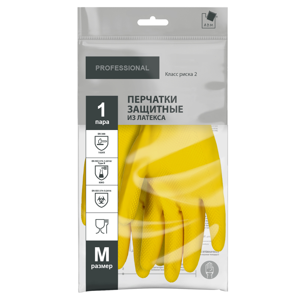 Перчатки КЩС латексные р-р L желтый ADM Professional оптом в Торус